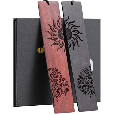 Kirjanmerkit, 2 kpl Puukirjanmerkki, Käsintehty Luonnollinen Puunveisto, HOMEMARS Puu Aurinko Kirjanmerkki, Kirjanmerkki, Kirjanmerkit