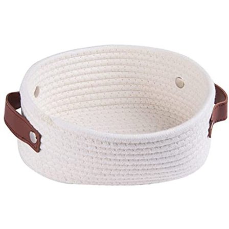 Flettet kurv til opbevaring Oval rebkurve med håndtag Mini bomuldskurv Små opbevaringskasser Soveværelse A