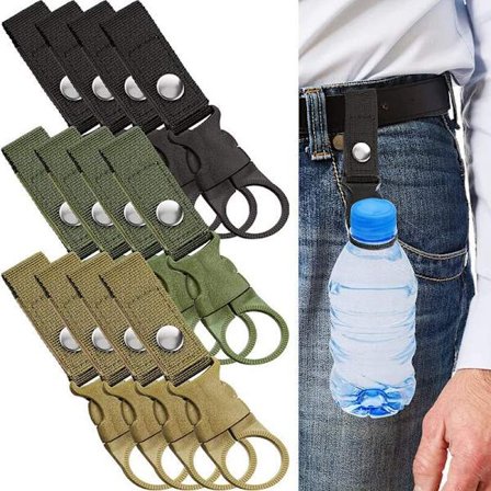 Rygsæk taljebælte vandflaskeclips, vandflaskekrog og spænde, egnet til udendørs camping, rejser og vandreture (12 stk.)