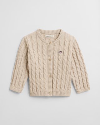 GANT - Kabelstrikket cardigan i bomull til baby light beige melange