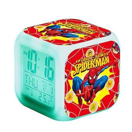 Spiderman LED Digital Vækkeur 7 Farverige Natlys Soveværelseslampe Dekoration Med Tid, Temperatur, Alarm, Dato Til Børnegaver {jkw} (A)