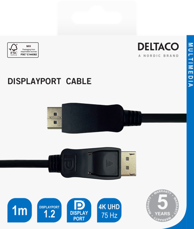 Deltaco DisplayPort cable, 4K UHD, 21.6 Gb/s, 1m, black