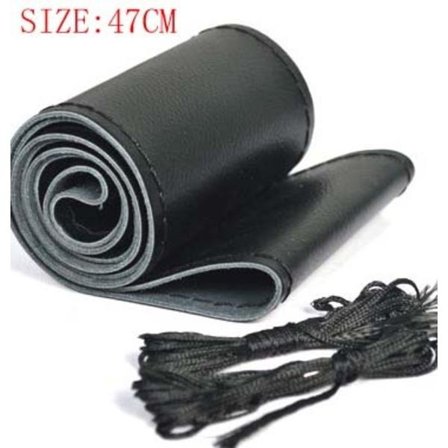 (47CM Svart) Fri Frakt 42cm 45cm 47cm 50CM Bil Lastbil Rattkåpa Lastbil Buss DIY Handgjord Äkta Läder Rattkåpa