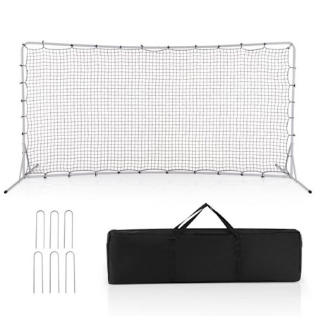 COSTWAY Barnfotboll Rebound Net - 372,5 x 182,5 cm - PE Net - Bärväska - Metall Fotbollsträning - Vit
