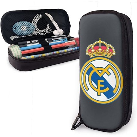 Real Madrid Läderpennfodral Pennfodral Stationary Väska Kontors Bärbar Förvaringslåda Kosmetiklåda Mapp bd002948