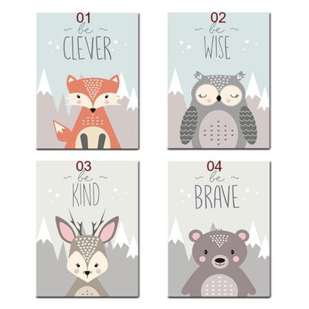 4st Konsttryck Print Djur Affisch Canvas Dekor Väggaffischer