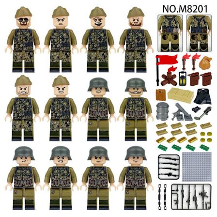 Militær byggeklods minifigur sæt, 24 dele, lille partikel samlelegetøj, i pose. Tysk hærkontingent 2