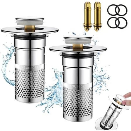 Bundprop til 33-40 mm afløb, universel bundprop pop-up, universel afløbsventil til håndvaske af alle typer, 2 stk