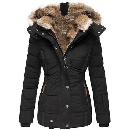 Vinter Dame Mode Hættefrakke Faux Pels Varm Bomuldsfrakke Casual Overtøj Pels Krave Jakker