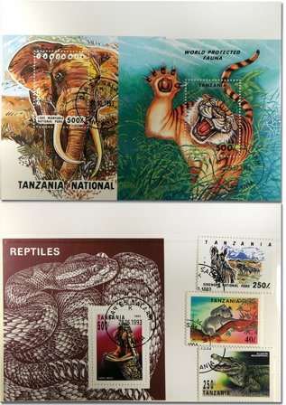 Tanzania vilde dyr 3 miniark og 3 sæt