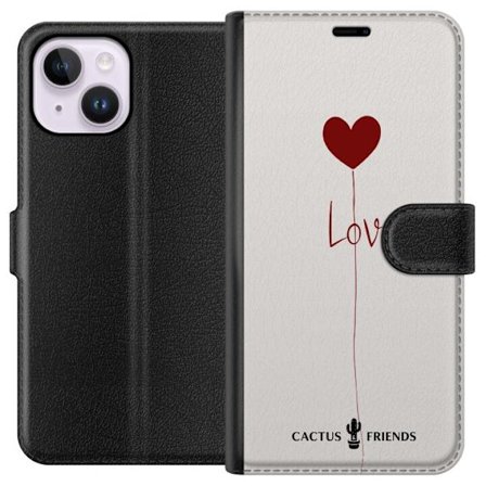 Kompatibel Tegnebogsetui til Apple Apple iPhone 15 Plus Cactus and Friends - Love Balloon Minimal