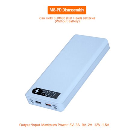 QC/PD Quick Charge 8x18650 LCD-batteri Power Bank- case Svart PD