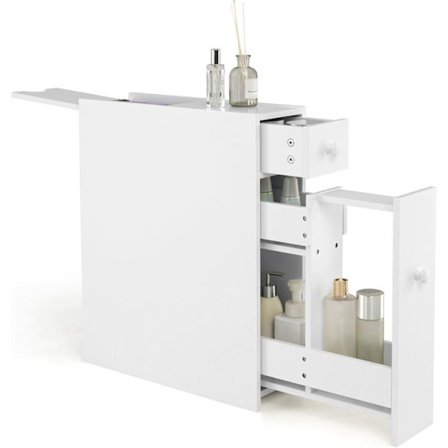 COSTWAY Badrumsskåp med hylla och förvaringslåda Vit WC-skåp i trä