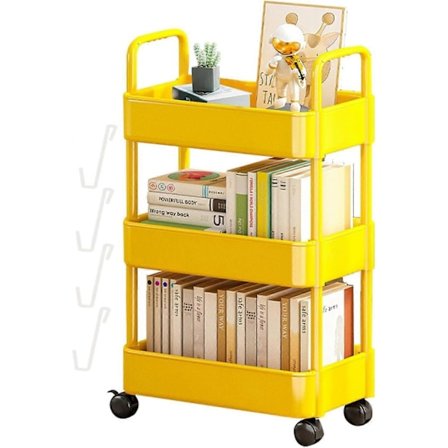 Hjelpevogn med hjul, 3-lags oppbevaringshyller med kroker, rullende oppbevaringsvogn, mobil oppbevaringsorganisator med rullende hylle, bokorganisator