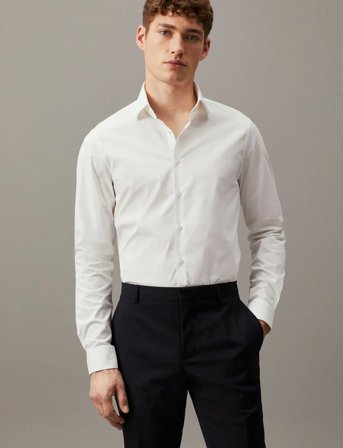 Calvin Klein Poplin Stretch Slim Shirt - White - 38