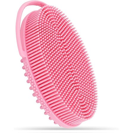 Silikonkroppsborste med inbyggt handtag, 2-sidig bad- och duschskrubb för djuprengöring och massage, lätt att hålla