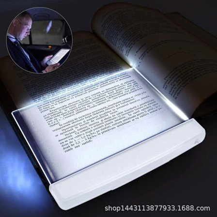 Platt Boklampa för Sängläsning på Natten Klar LED Bok Hela Sidan Ljus Belysningspanel Platt Lampa Trådlös Vit