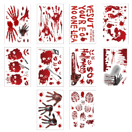 Läskig atmosfär, lätt att applicera och ta bort Halloween-dekorationer fönsterdekaler, 10 ark realistiskt utseende blodiga handavtryck fotavtryck för 