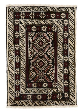 Handgeknoopt Beluch Vloerkleed 63X90 Wol Zwart/Oranje Klein