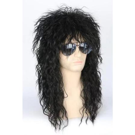 Svart topp 80-talls mullet parykk for menn, rocker punk popstjerne parykk svart