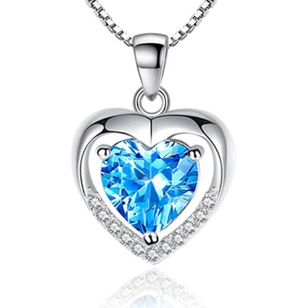 Heart necklace - silver color with blue rhinestone