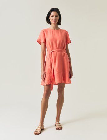 Lexington Clothing Belted Linen Dress - White - S