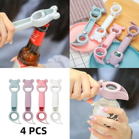 4-i-1 Multifunksjonell Flaskeåpner - Rustfritt Stål - 4 Deler - Ergonomisk - Sklisikker - Kompakt