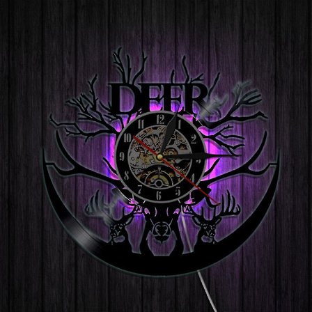 Musik Vinyl Plade Væg Ur - Elk Hjortehoved Led Lys Væg Ur - Vinyl Ur - Stue Væg Dekoration - Unikke Gaver Til Musikelskere