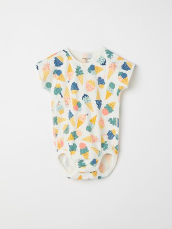 Polarn O. Pyret - Short-sleeved bodysuit with ice-cream print - 56 - Childrenswear - white