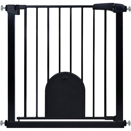 YUENFONG trappsäkerhetsgrind, ingen borrning, med husdjursdörr, bredd 75-85 cm, svart