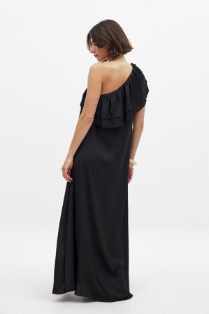 Linn Eklund x NA-KD One Shoulder Frill Detail Maxi Dress - Aftenkjoler - Sort - EU 32