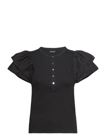 Stretch Cotton Flutter-Sleeve Henley Top Black Lauren Ralph Lauren