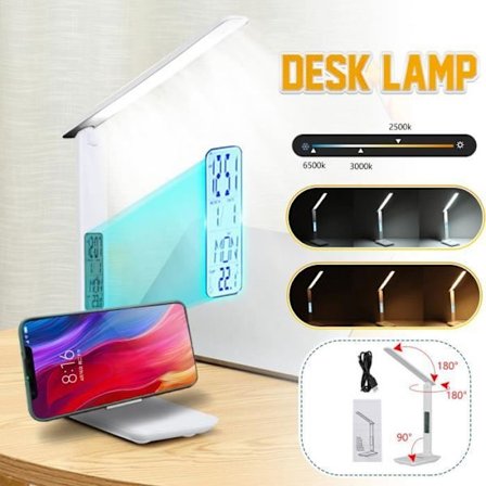 (Lys farge: dimbar) TEMPSA LED skrivebordslampe - 3 lysstyrkenivåer 2800-5500K - Multifunksjonell LCD-skjerm