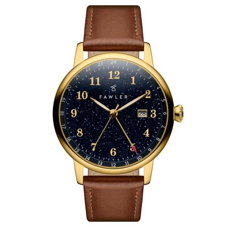 Night Sky | Reloj GMT dorado con esfera de aventurina para hombres - Relojes de pulsera