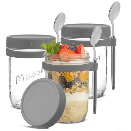 Dawn Grey Overnight Oats Glasbehållare Matförvaring (3 stycken) (FMY)