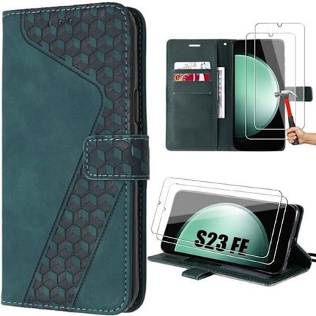 Skyddsfodral - BOOLING - för Samsung Galaxy S23 FE - Präglat PU-läder - 2 Härdat glas - Kortficka