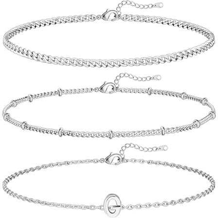 3 kpl Valkoisen Kullan Alkutapausrannekkeet Naisille Hieno 14K Kullan Ranneke Pinottava Kirjain Linkki Vieh tys A-Z Monogrammi Ranneke Anti Tarnish 