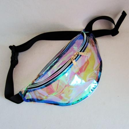 Menn kvinner Fanny Pack midjeveske Flow Outdoor Sports og Casual Reflekterende Gjennomsiktig PVC Skråbryst Laser transparent