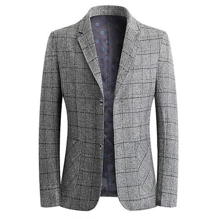 Herre Slim Fit Casual To-Knapps Dressjakke Rutete Blazer Business Jakke Grå