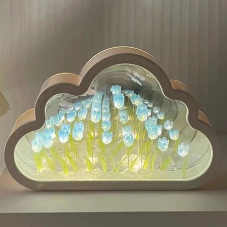 Sky Tulipan Spejl Natlys, Kreativ Desktop Sky Tulipan Lampe, Håndlavet Simulering Blomst Bordlampe til Hjem Soveværelser Dekoration (20 Blå Blomst)