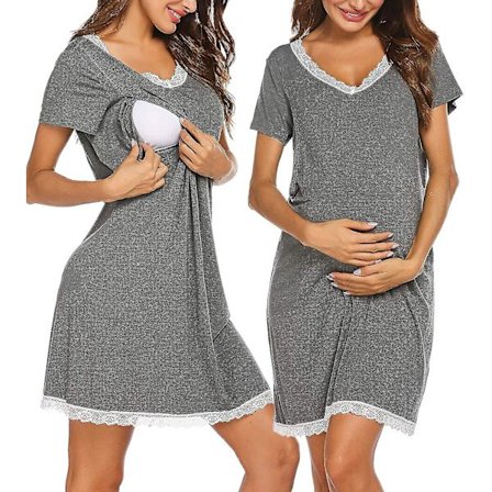 3 i 1 leverans/förlossning/omvårdnad Nattlinne Mjuk Klänning för gravida sjukhus Cy Grey M