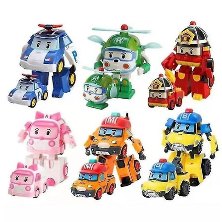 6 stk./sæt 2023 Korea Legetøj Polis Robocars Transformation Robot Poli Roy Amber Anime Metal Actionfigur Tegneserie Legetøjsbil Barn Db
