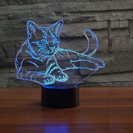 3D Nattlampe Katt Dyr Touch Bord Optisk Illusjon Lamper 7 Fargeskiftende Lys Hjemmeinnredning Julegave Bursdagsgave