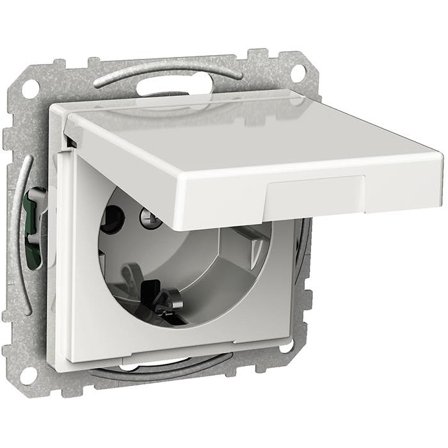 Schneider Electric Exxact WDE002177 Vägguttag jordat, 1-vägs, med lock Vit, Strömbrytare & vägguttag