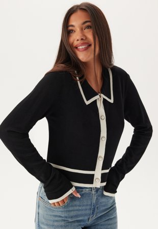 VILA Viblair Cardigan Black Detail: White Klær