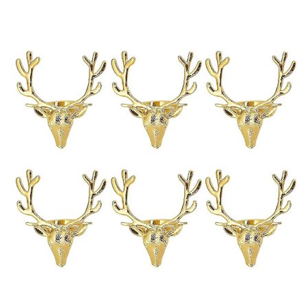 6 stk. Hule Hjort Hode Serviettringer Juledekorasjon Borddekking