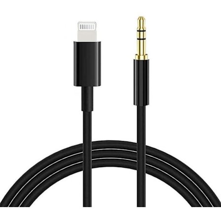 Bil Audio Kabel - Kompatibel med iPhone - 1m - Jack stik 3,5mm - Lightning stik - Sort
