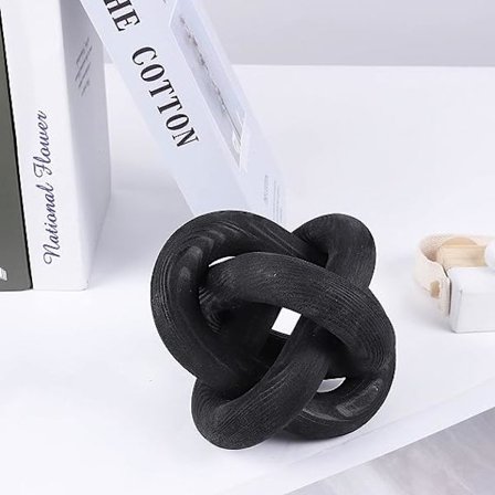 (Svart) Dekorasjon av treknut, dekorasjon av trekjede med tre ringer, dekorasjon av treknut for salongbord, moderne inngangshylleseksjon på gården