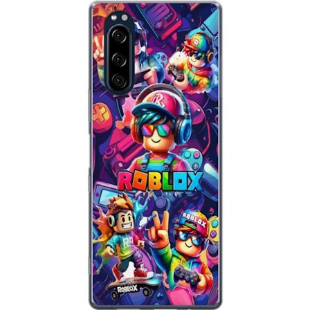 Kompatibel Mobilcover til Sony Sony Xperia 5 Farverig Roblox gaming gruppe med hovedtelefoner, controllere og neonfarver perfekt til børn og gaming e