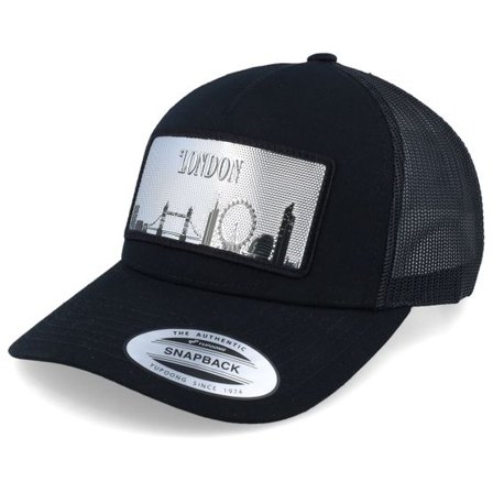 Iconic - Svart trucker Keps - London Silver Patch Black A-frame Trucker @ Hatstore